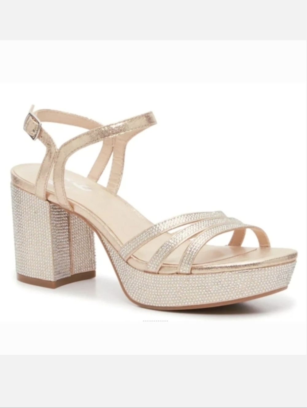 Platform Sally Shoe 9.5 Gold Platform Block Heel Crystal Sparkly